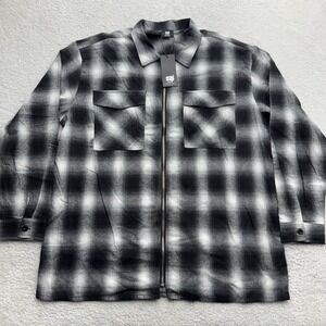 G59 Records Grey Five Nine Black White Plaid Zip Up Flannel‎ Shirt Mens XL NWT